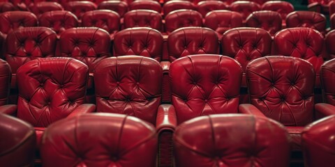 Fototapeta premium Theatre hall with rows of red velvet seats