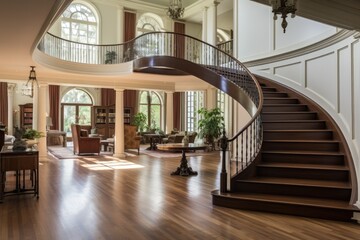 entrance area of traditional style home with angled stairs