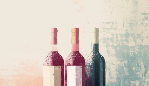wine bottles in front of a glass illustration Generative AI