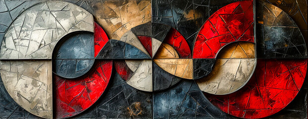 Fototapeta premium abstract painting with geometric forms figurative drawings retro expressionism elongated figures restrained expressionism wallpaper background digital art