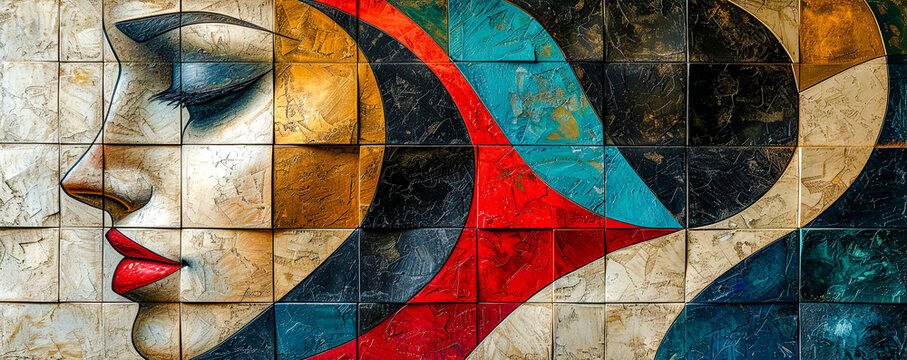  abstract painting with geometric forms figurative drawings retro expressionism elongated figures restrained expressionism wallpaper background digital art