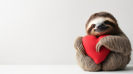 A cuddly sloth embraces a plush heart, its fur soft against your fingertips, bringing a warm and...