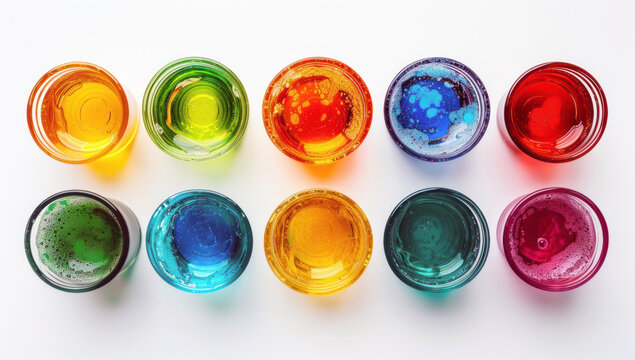 Coloured glasses with different cultured liquids