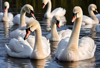 Tuinposter swans on the lake © Shahla