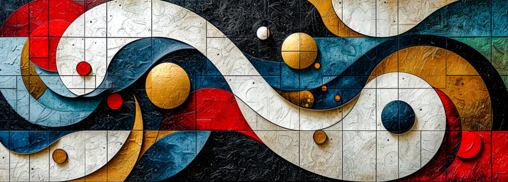 abstract painting with geometric forms figurative drawings retro expressionism elongated figures restrained expressionism wallpaper background digital art