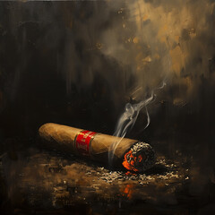 A Single Lit Cigar - obrazy, fototapety, plakaty