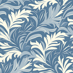 stylized blue and white leaves in a repeating pattern