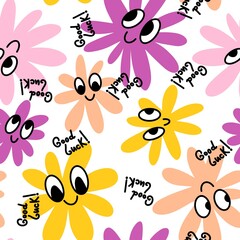 Cartoon summer retro seamless flower pattern for wrapping paper and fabrics and spring packaging and kids print