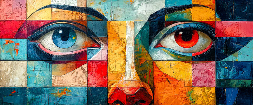 abstract painting with geometric forms figurative drawings retro expressionism elongated figures restrained expressionism wallpaper background digital art