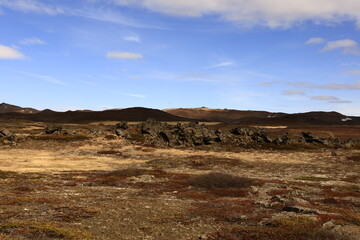 View in the Mývatn National park located in northern Iceland in the vicinity of the Krafla volcano