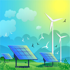 Green Ecology and solar power energy for the environment Vector
