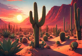 Rolgordijnen cactus at sunset © Shahla