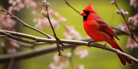 Portrait of a cardinal bird in springtime