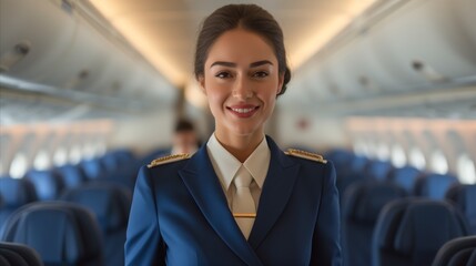 Portrait of a Smiling Female Pilot Inside an Aircraft Cabin