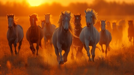Herd of Horses Running Across a Field