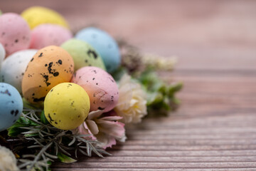 Obraz premium Easter eggs, Easter background, composition with Easter eggs and branches in the background