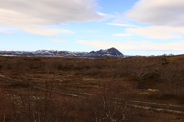 View in the Myvtan National park located in northern Iceland in the vicinity of the Krafla volcano