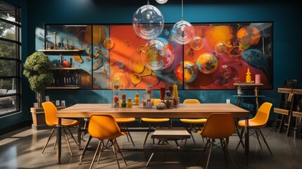 Art Studio with Chalkboard Wall and Colorful Accents