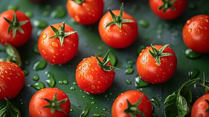 Fototapeta premium The ultra high definition green background images with tomatoes look amazing and attractive. Arrange the tomatoes so that they look beautiful.