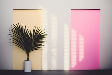 Bold minimalism interior. Minimalistic interior in a three-color solution in candy pastel colors of...