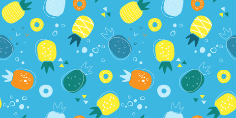 Seamless pattern with pineapples. Abstract summer juicy fruit pattern. Vector graphics. - obrazy, fototapety, plakaty
