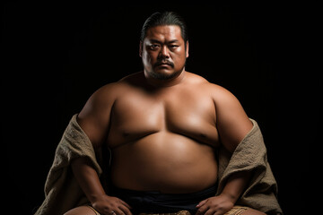 Fototapeta premium big and powerful sumo wrestler fighter on black background