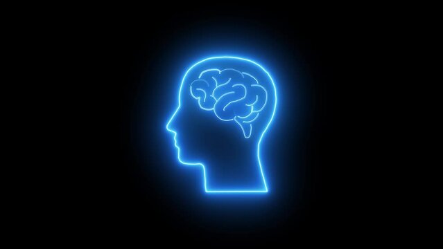 brain concept neon line .Neon brain icon animation. Futuristic glowing polygonal diagram of the human brain in the form of connected lines. Abstract circuit brain animation.