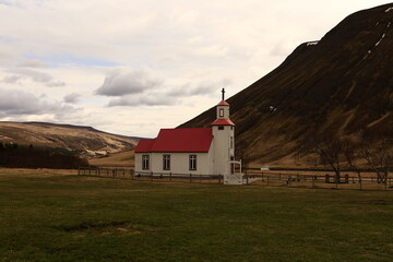 View on a church in the Northwestern Region of Iceland