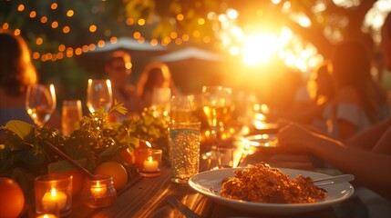 People Sitting at Table With Plates of Food and Candles