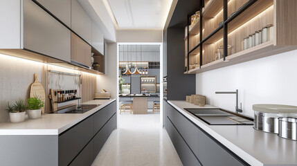 Fototapeta na wymiar Interior design decor showing modern kitchen. Generative Ai