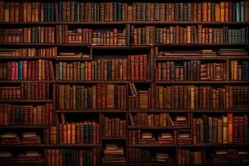 Poster Dive into the world of knowledge with a solid colorful background of a set of books arranged neatly on a table, each spine a portal to a different realm of imagination and discovery © Malik