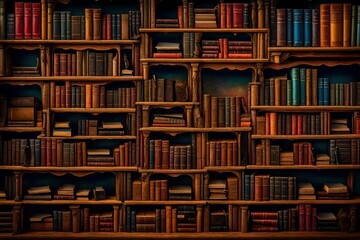 Dive into the world of knowledge with a solid colorful background of a set of books arranged neatly on a table, each spine a portal to a different realm of imagination and discovery - obrazy, fototapety, plakaty