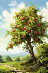 Fototapeta premium Painting of a Tree With Apples