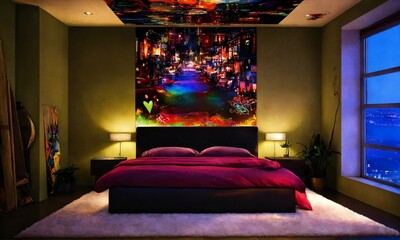 romantic grafitti night celing bedroom fluffy rug dark