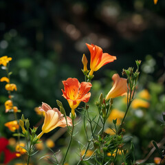 Fototapeta premium Vibrant Orange Flowers in Sunlit Garden