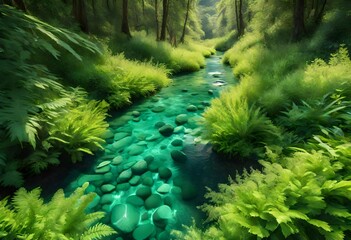 A crystal-clear stream surrounded by lush vegetation