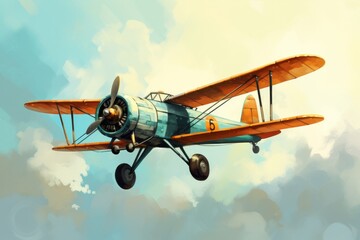 Painting of an Airplane Flying in the Sky