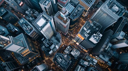 Aerial Shot of Bustling Cityscape with Skyscrapers and Traffic - obrazy, fototapety, plakaty