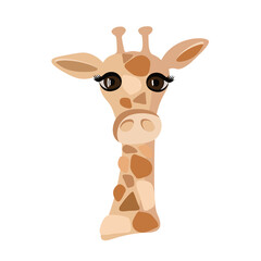Illustration of brown spotted giraffe with big eyes. Modern and funny print for clothes. Zoo.