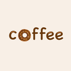 coffee word on white and chocolate donut