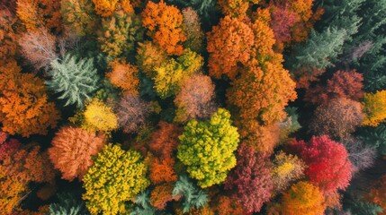 Fototapeta na wymiar Vibrant Autumn Forest from Above - Aerial View AI Generated.