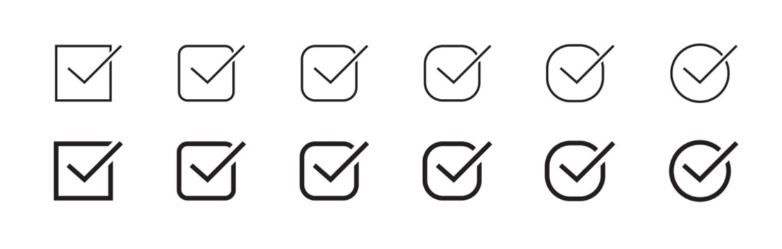 check of various designs. Black and black line backer check icon set. eps. jpg. png