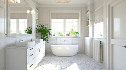 Luxurious beautiful white bath with a large window