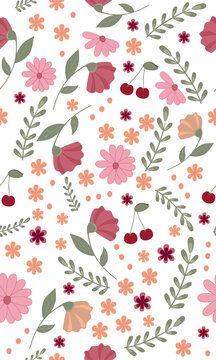Blumen Fr&uuml;hling Musterbild nahtlos Kirschen pattern