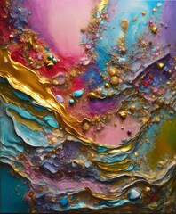 Colorful abstract painting oil and water awesome 24k bright gold and silver trims everywhere oil and water abstract art 24k gold trim everywhere 12k