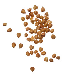 Raw buckwheat grains on isolated background