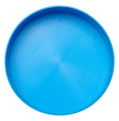 Round blue plastic jar lid on isolated background