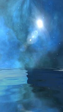 Space Universe With Stars And Galaxies reflected in water vertical video