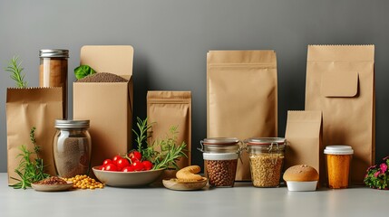 Fototapeta na wymiar Eco-friendly food packaging, cardboard materials on muted backdrop