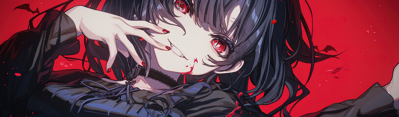 Fototapeta premium portrait of a gothic vampire girl, anime style, manga, cute outfit, emo, background, android wallpaper